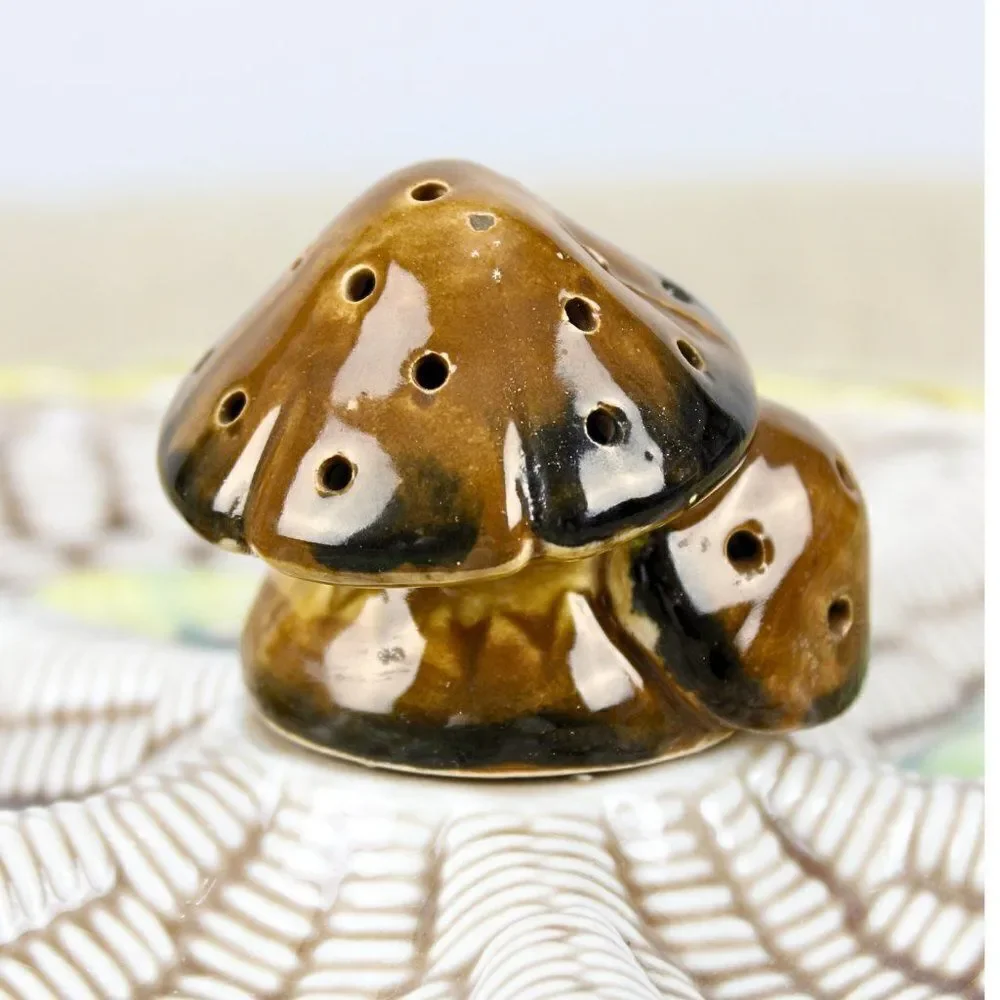 Mushroom Relish Serving Plate Toothpick Holder Ceramic Mid Century Modern VTG